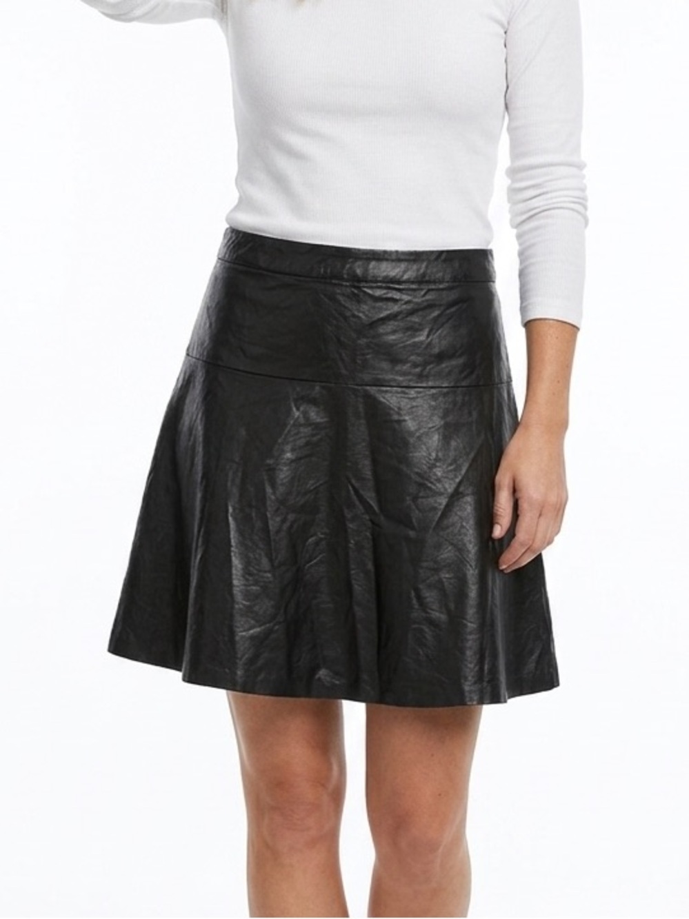 REITMANS Black Faux Leather Skirt Buttery Soft Vegan Petite Edgy Rock Sz 6P